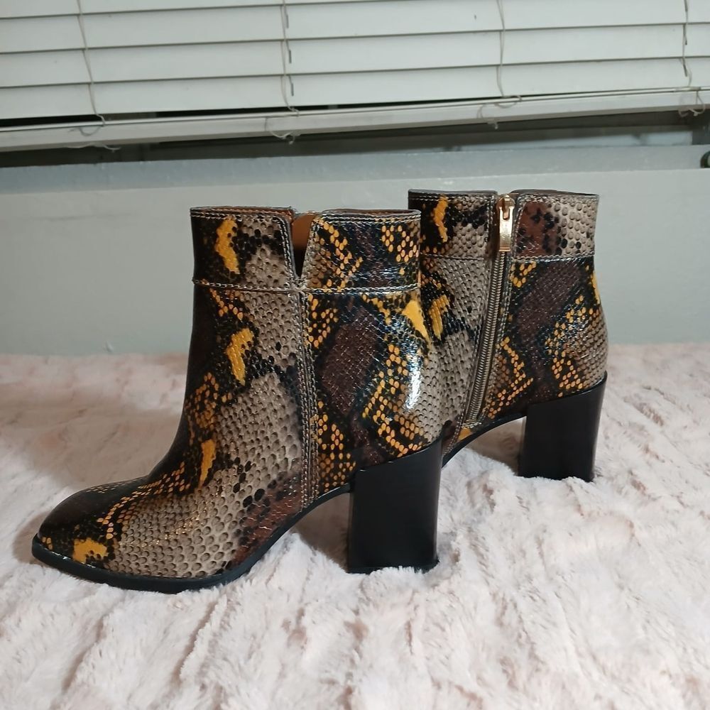 Franco Sarto Brown and Yellow Ankle Booties with Block Heel